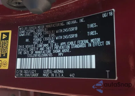 2018 Toyota Highlander Se z USA, uszkodzony, nr VIN 5TDJZRFH0JS886105